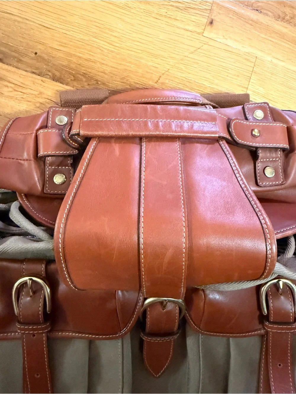 Ghurka Leather Men's Backpack in Beige and Brown